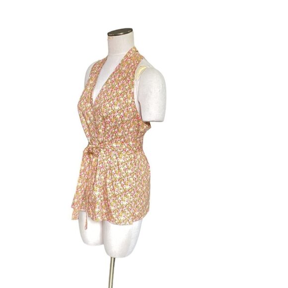 Talbots Sleeveless Ditsy Floral V-Neck Tie Waist Blouse Sz 14 115G - Picture 5 of 9